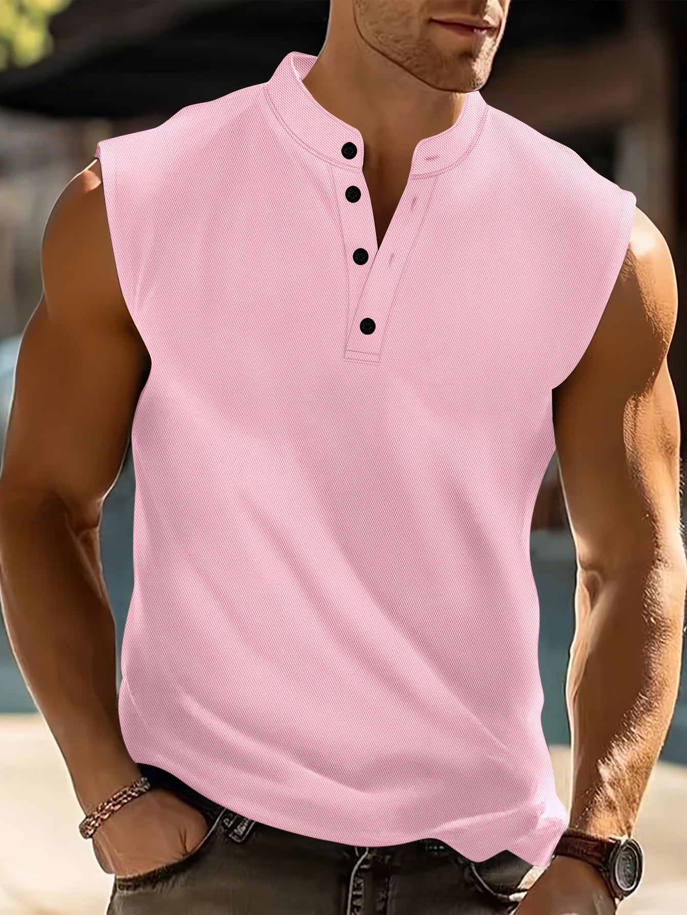 Grant | Mouwloze Knop-Front Tanktop