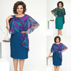 LEONORA | GEPRINTE CAPE OVERLAY GESCHOREN MIDI JURK