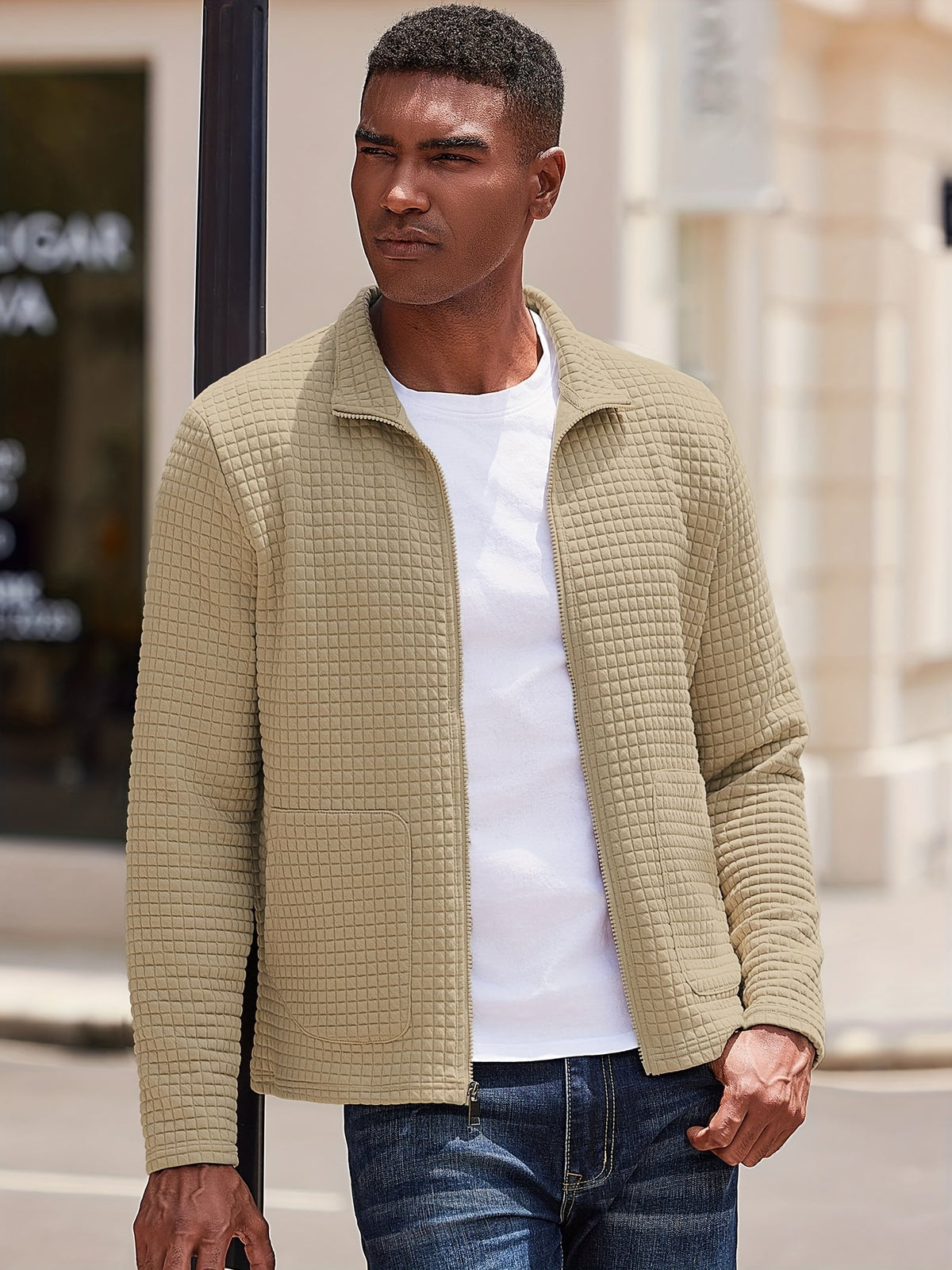 Nash | Textured Stand-Collar Zip-Up Jacket