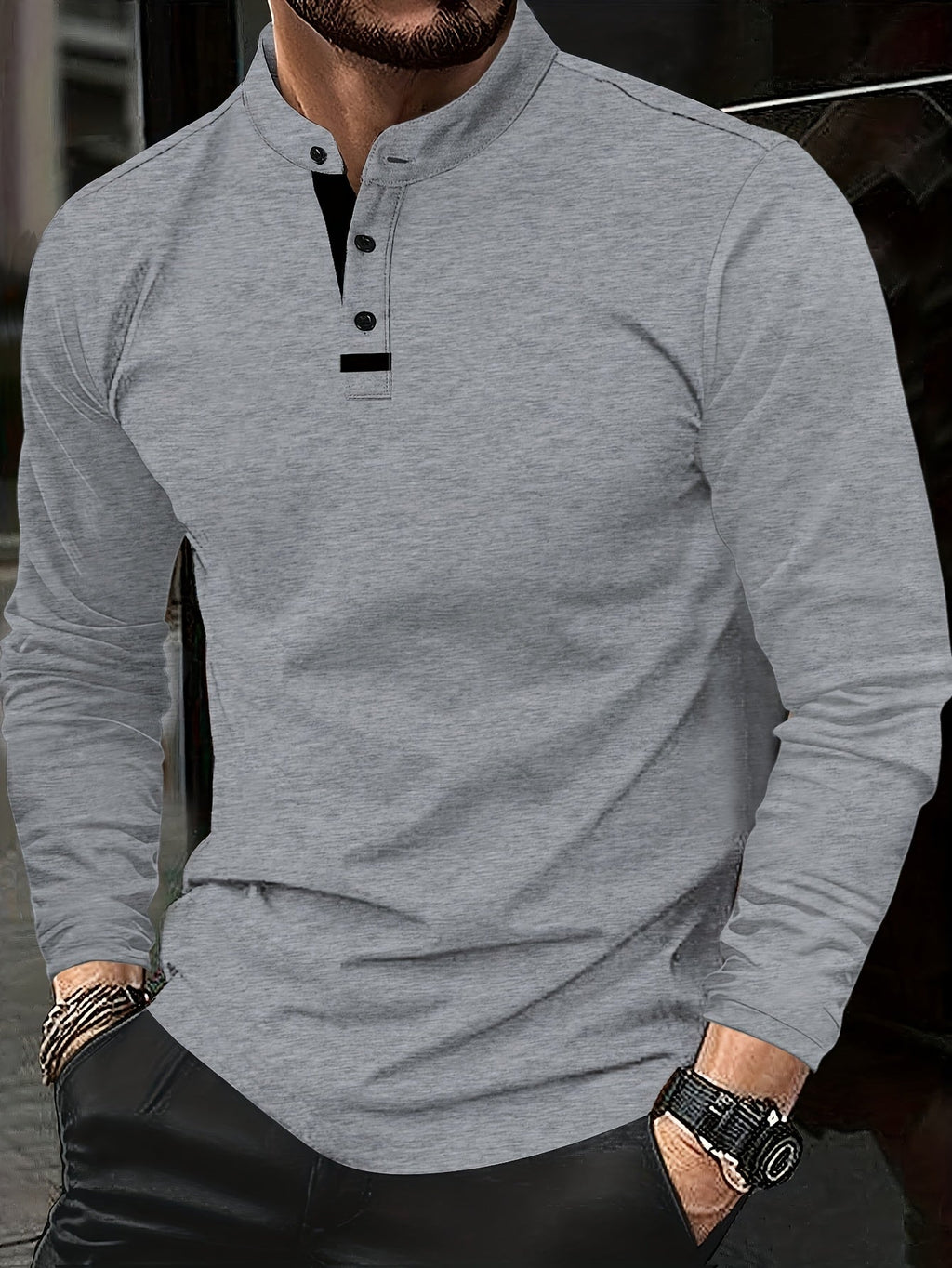 Gareth | Verfijnde Lange Mouwen Henley Shirt
