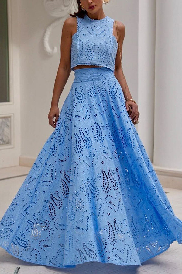 Larissa™ Geborduurd Top & Hoge Taille Maxi Rok Set