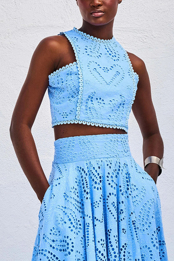 Larissa™ Geborduurd Top & Hoge Taille Maxi Rok Set