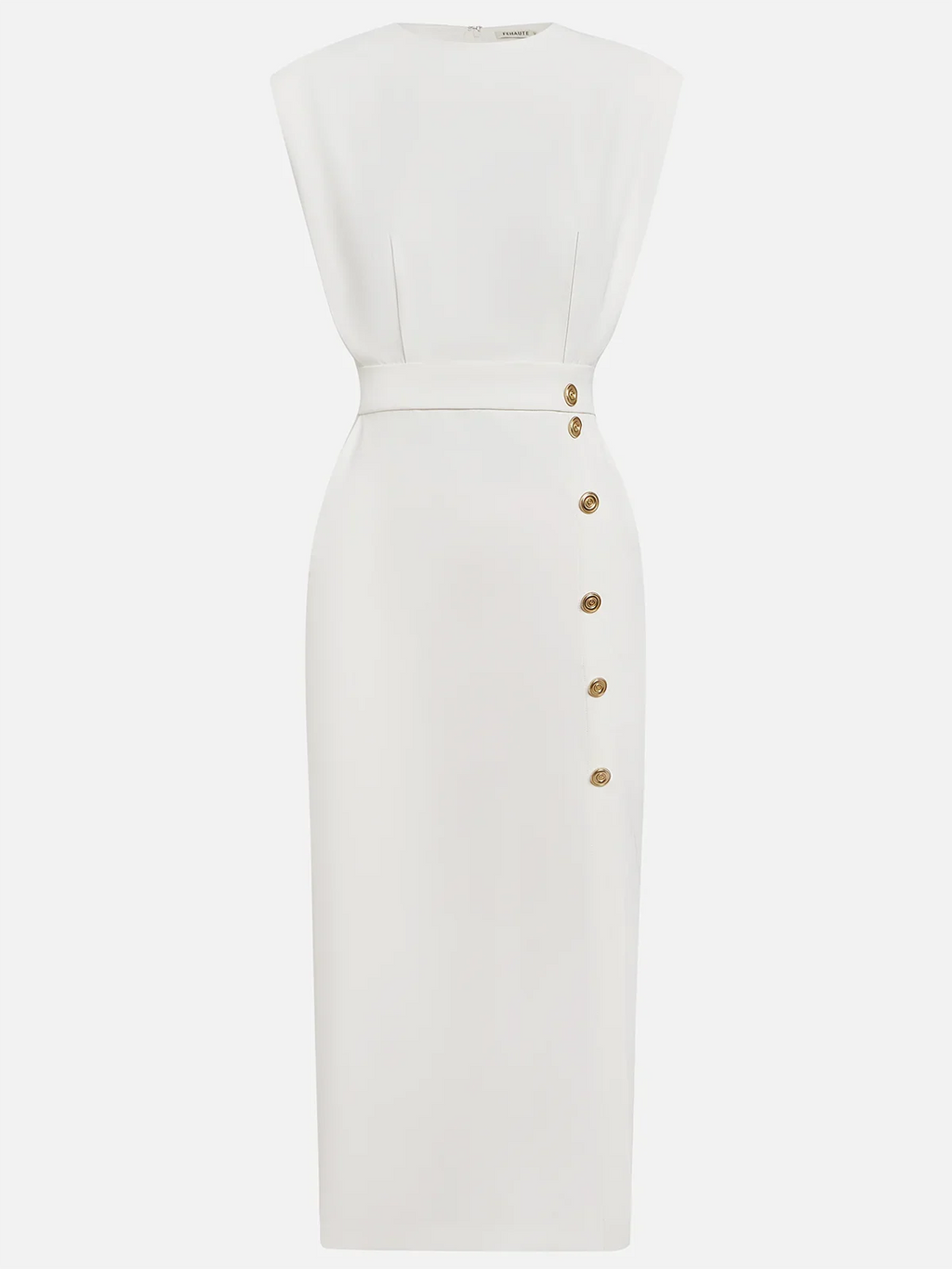 GENEVIEVE | MIDJURK MET GEVOERDE SCHOUWERS EN KNOOPDETAIL MET SPLIT