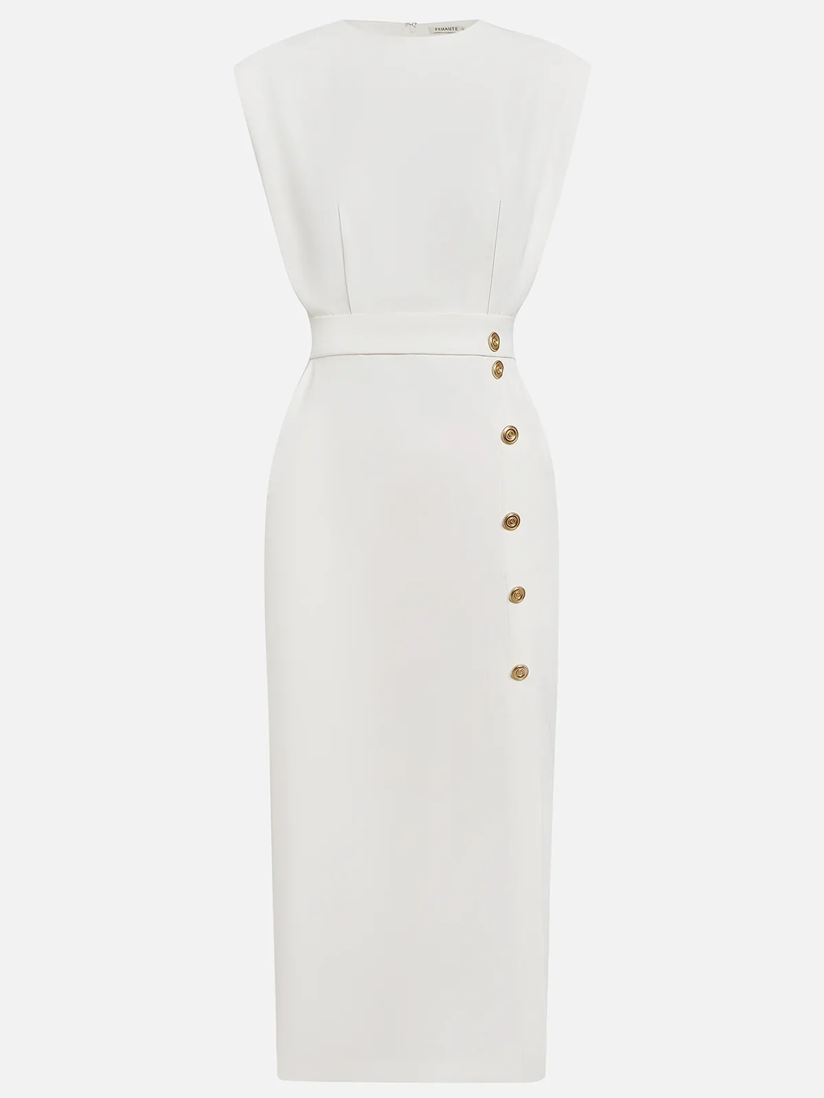 GENEVIEVE | MIDJURK MET GEVOERDE SCHOUWERS EN KNOOPDETAIL MET SPLIT