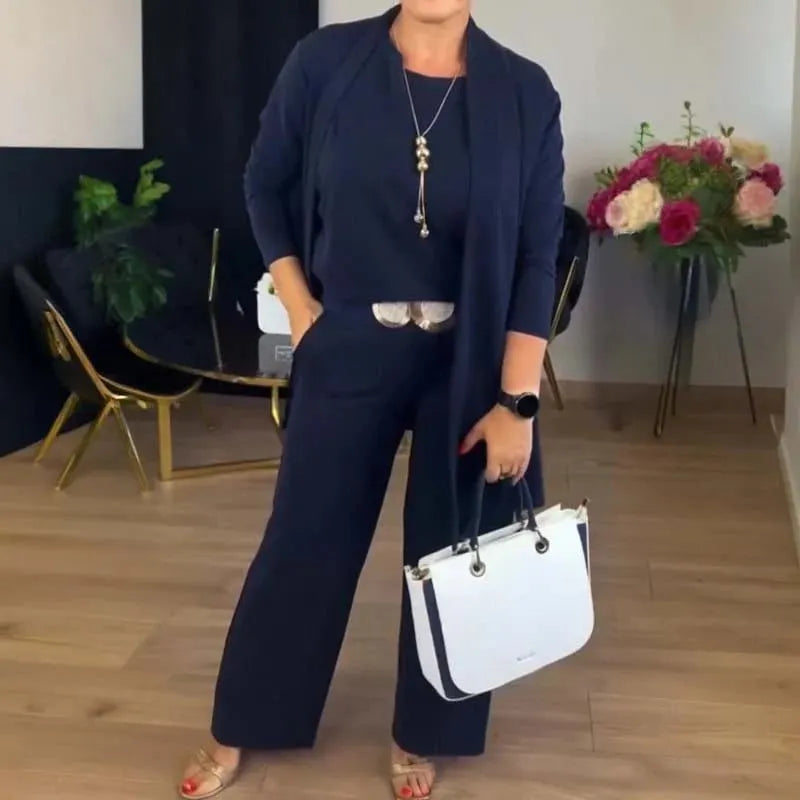 ROSEMARY | ELEGANTE DRIEDELIGE CARDIGAN, TOP & WIDE-LEG BROEKSET