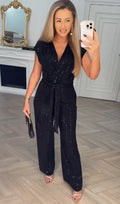 CELESTE | PAILLETTEN TIE-WAIST JUMPSUIT