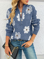 Marnie | Bloemen Halve-Zip Pullover Trui