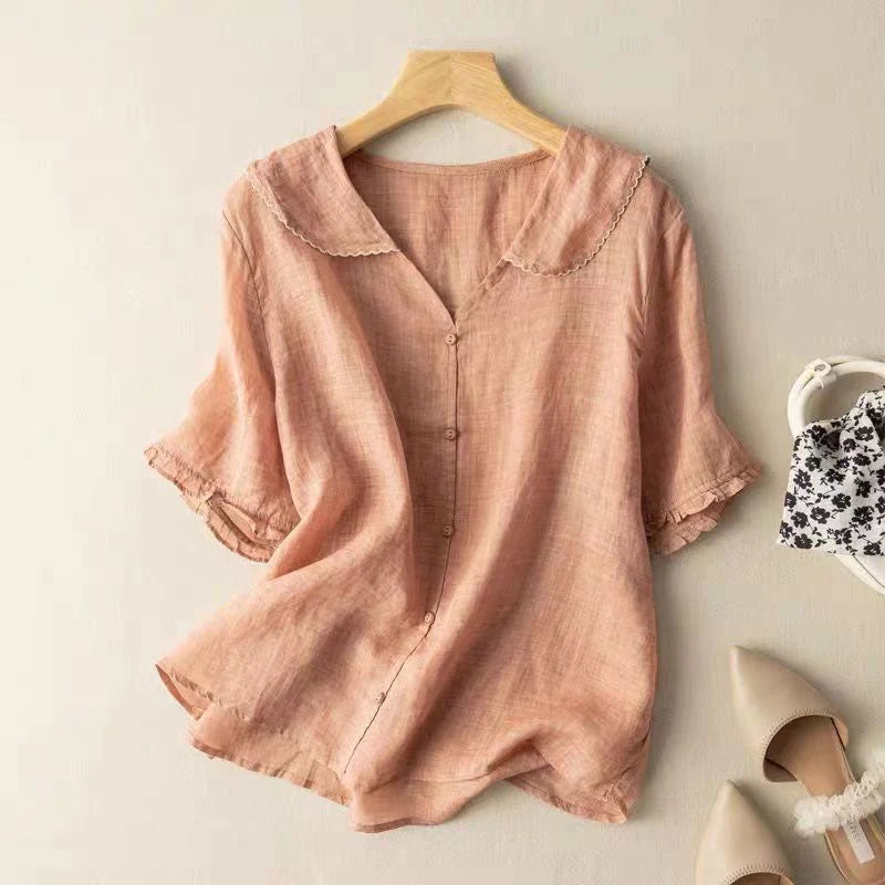 Selena™ Katoenen Blouse met Korte Mouwen