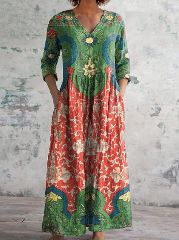 Eleanor | Vintage Bloemen Maxi Jurk