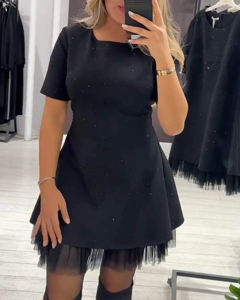 CHRISTEL | SPARKLE TULLE HEM MINI DRESS