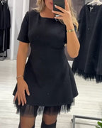 CHRISTEL | SPARKLE TULLE HEM MINI DRESS