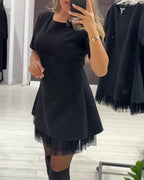 CHRISTEL | SPARKLE TULLE HEM MINI DRESS