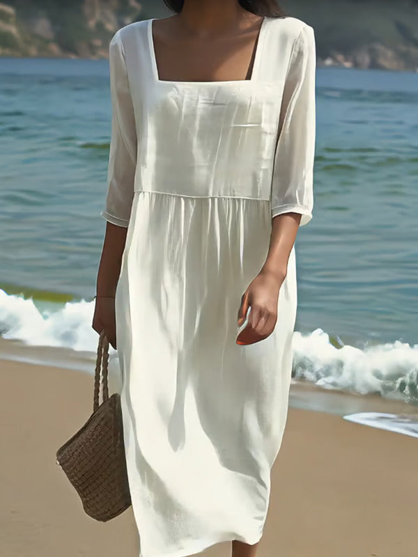 Evelyn | Elegante Midi-jurk met Vierkante Hals