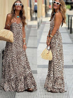 ROWENA | LEOPARD PRINT HALTERNECK BACKLESS MAXI JURK