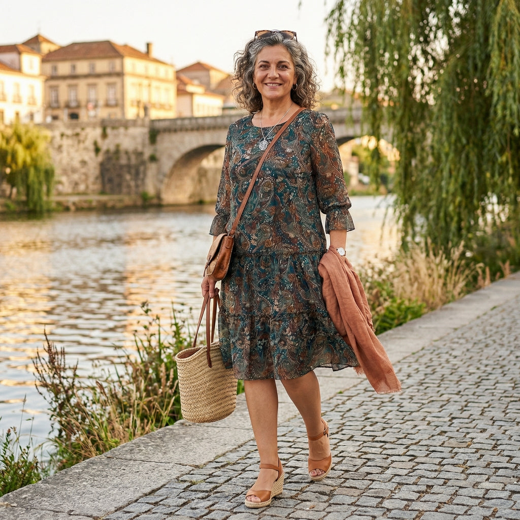 NOREEN | PAISLEY PRINT CHIFFON MIDI JURK MET BUIKBEDDEKKING