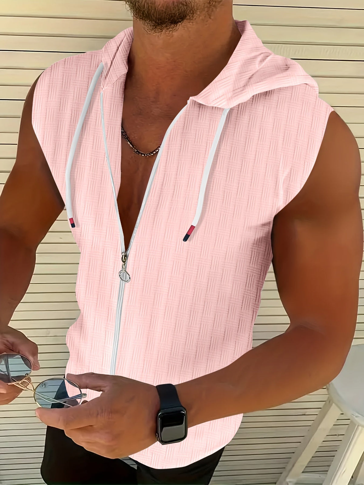 Dorian | Textured Hooded Sleeveless Zip Top