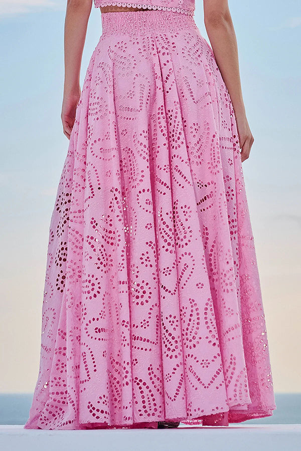 Larissa™ Geborduurd Top & Hoge Taille Maxi Rok Set