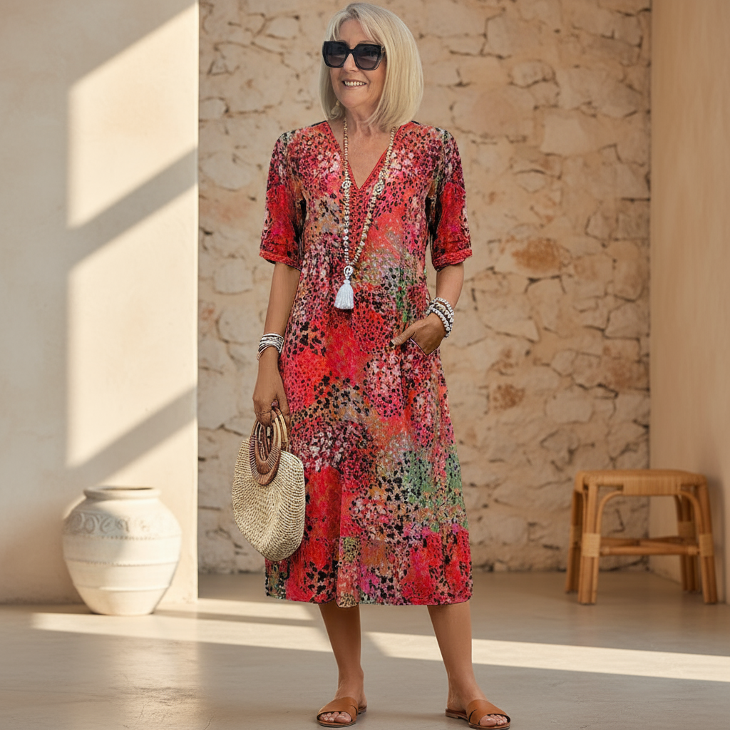 Natalie | Klassiek Patroon Midi Jurk