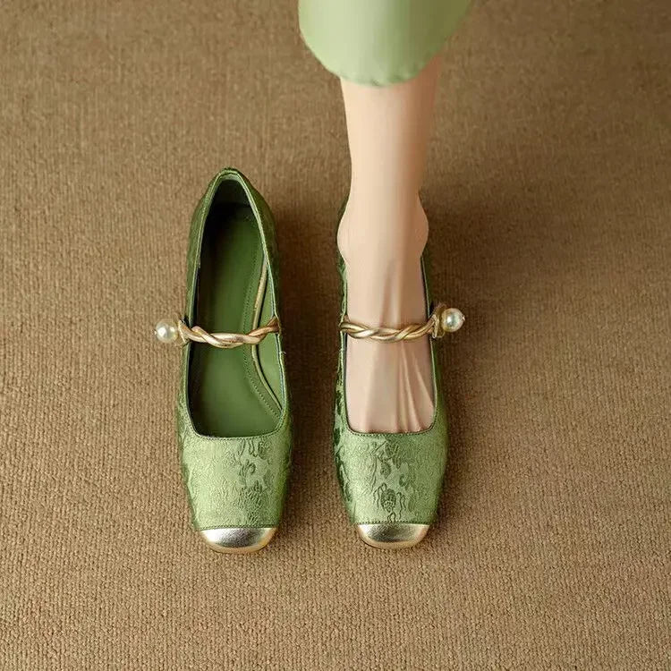 Cecile | Vintage Gevlochten Parelschoenen