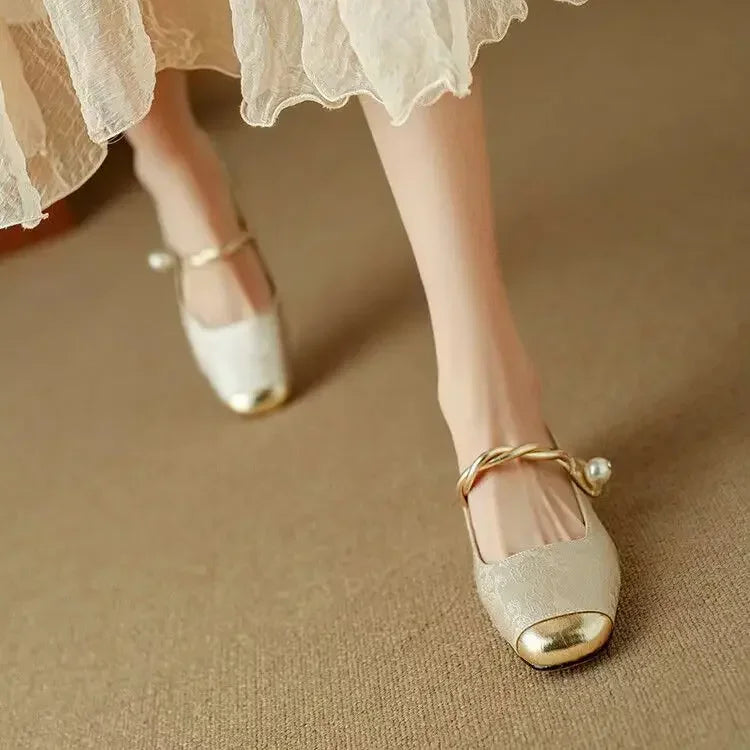 Cecile | Vintage Gevlochten Parelschoenen
