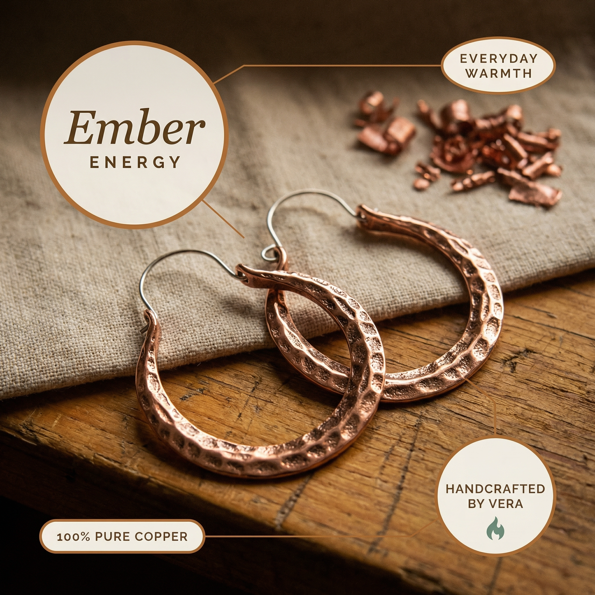 Vera's Ember Koperen Oorbellen
