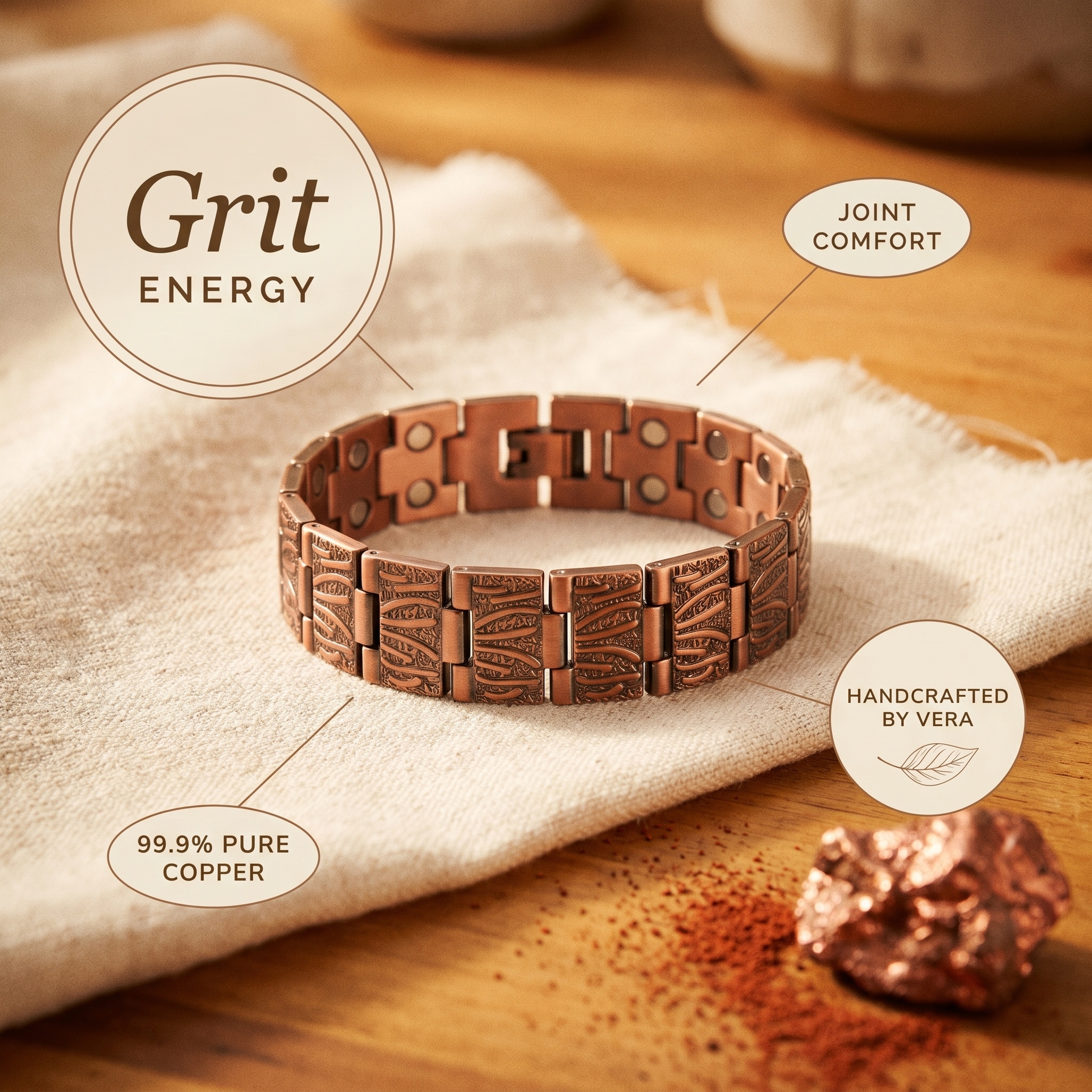 Vera's Grit Heren Koper Armband