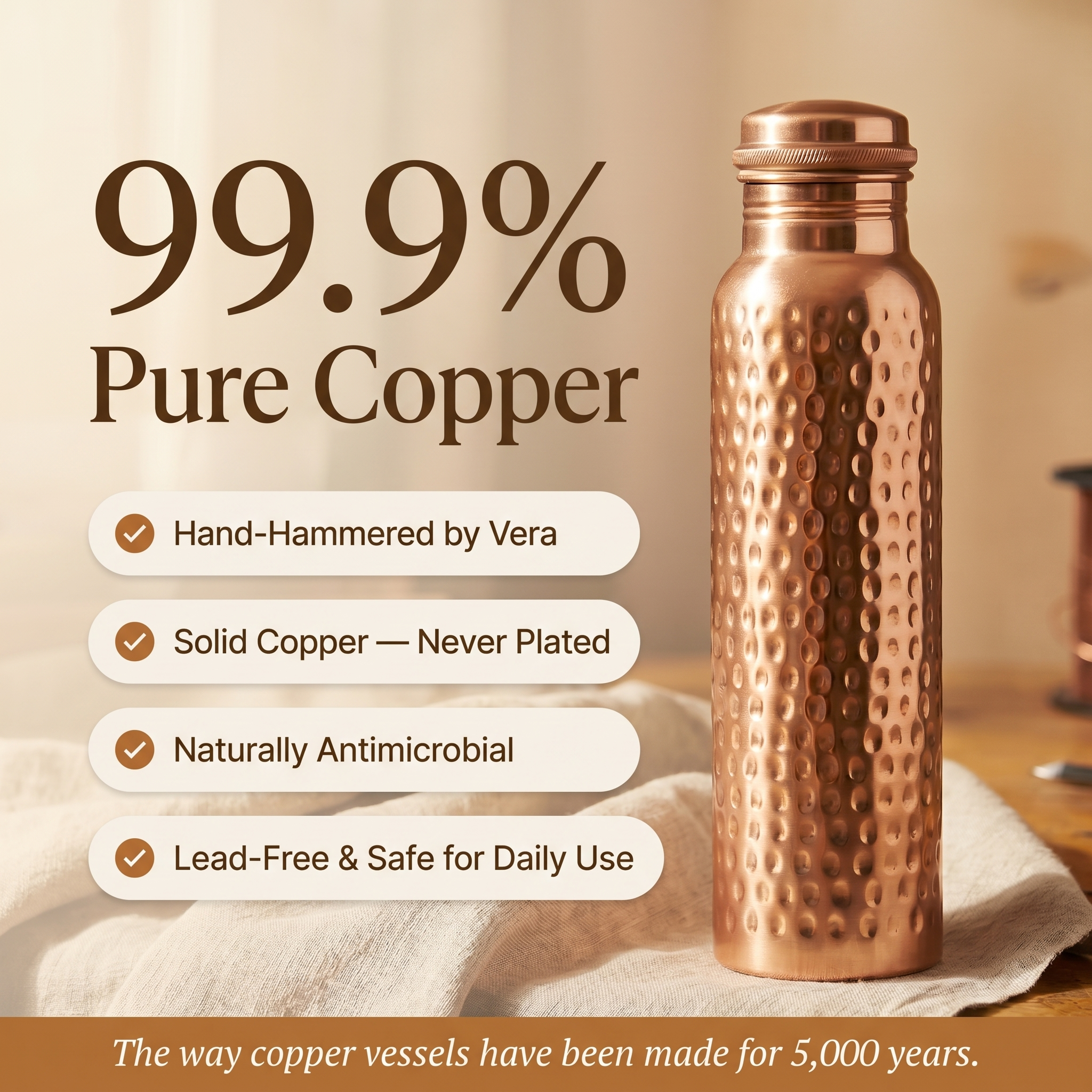 Vera's Pure Koper Waterfles