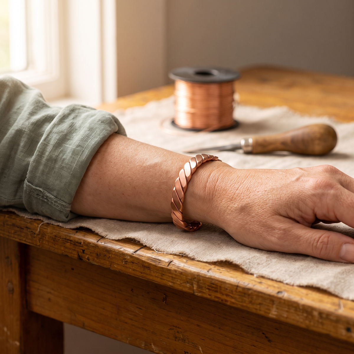 Vera's Mosgroene Koperarmband