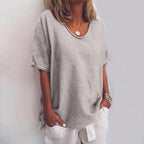 Megan | Klassieke V-Hals Korte Mouwen Blouse
