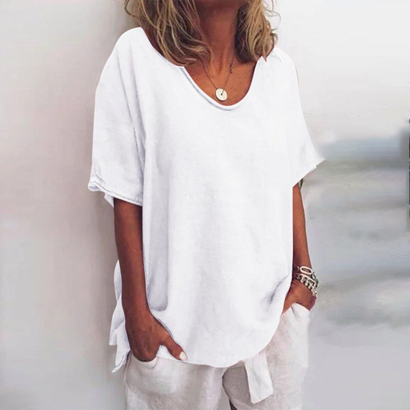 Megan | Klassieke V-Hals Korte Mouwen Blouse