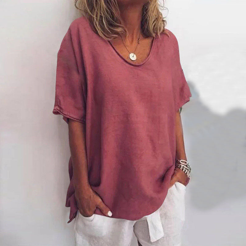 Megan | Klassieke V-Hals Korte Mouwen Blouse