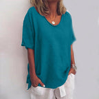 Megan | Klassieke V-Hals Korte Mouwen Blouse