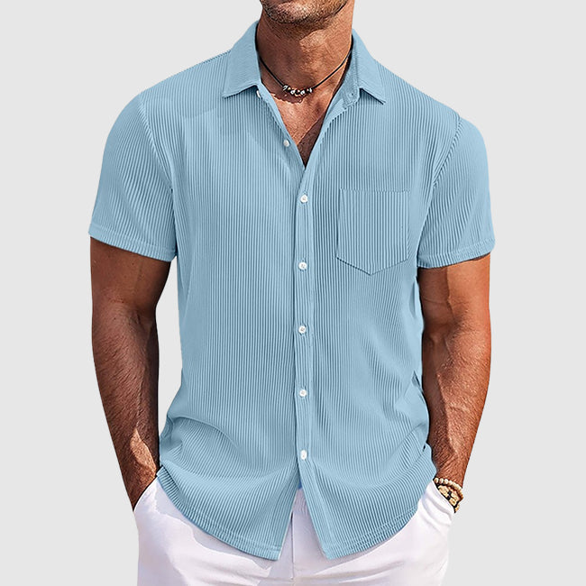 Frederick | Geribbelde Korte Mouwen Knop Shirt