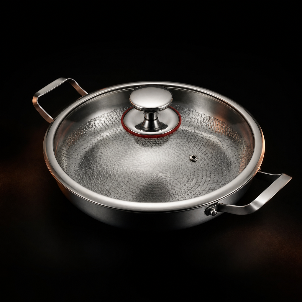 Gehamerde Titanium pan met twee Handgrepen