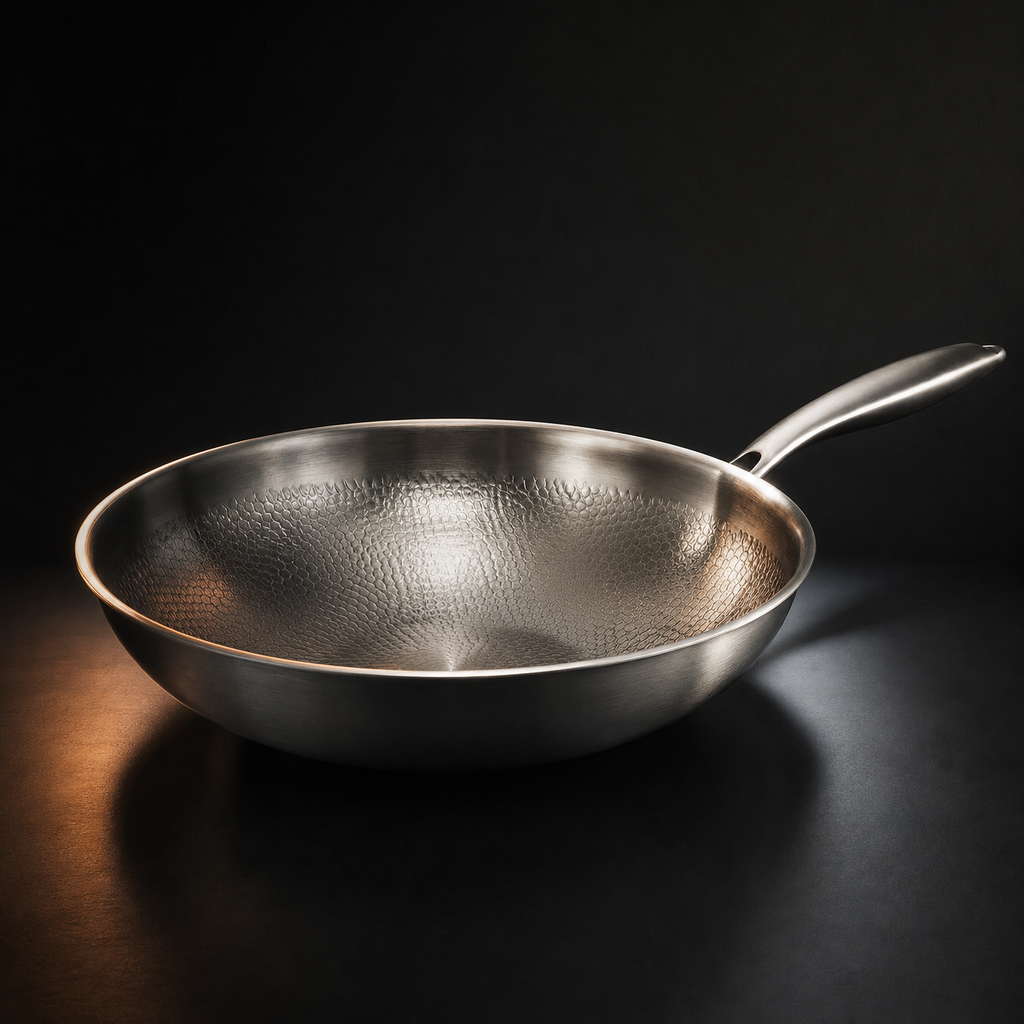 Gehamerde Titanium wokpan met vlakke bodem
