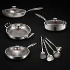 Gehamerde Titanium familieset: 4 pannen & keukengerei