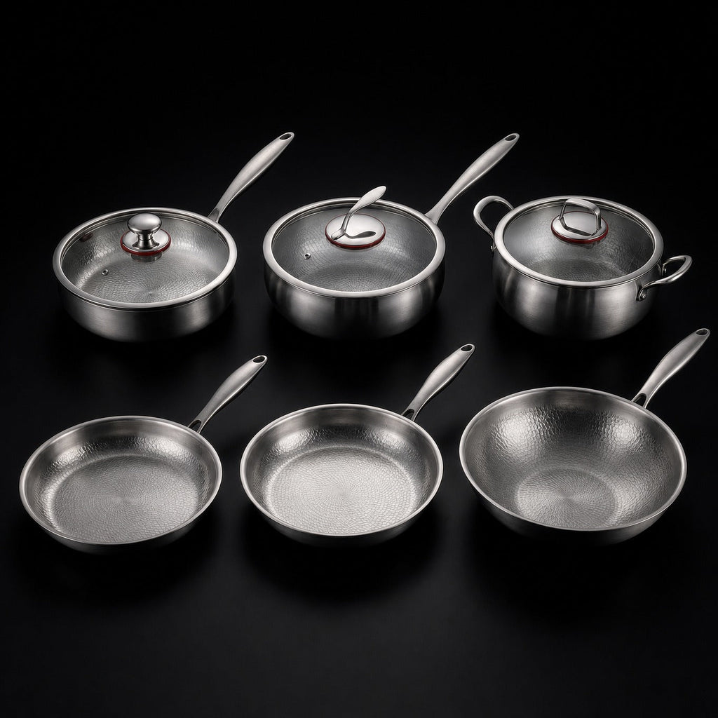 Gehamerde Titanium Keukenset met 3 Deksels (25, 28 & 30 cm)