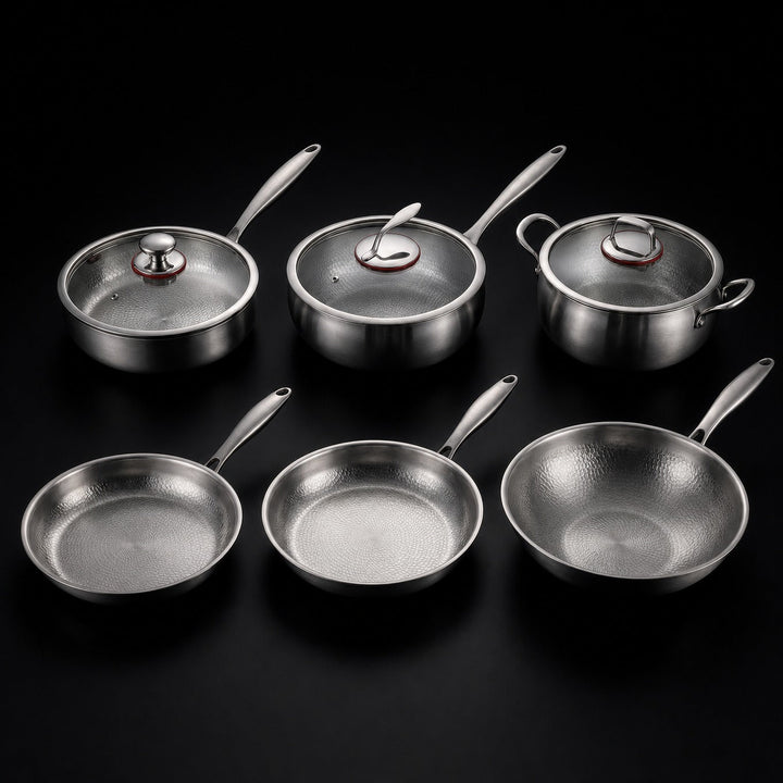 Gehamerde Titanium Keukenset met 3 Deksels (25, 28 & 30 cm)