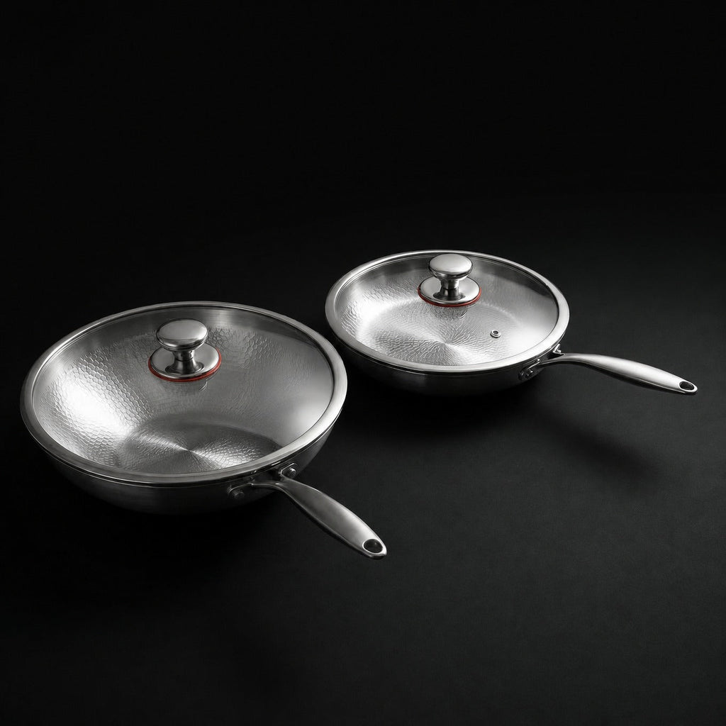 Handgehamerde Titanium Wok- & Koekenpannenset (26 cm) met Keukengerei