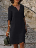 Harper | Elegante V-hals Draped Midi Jurk