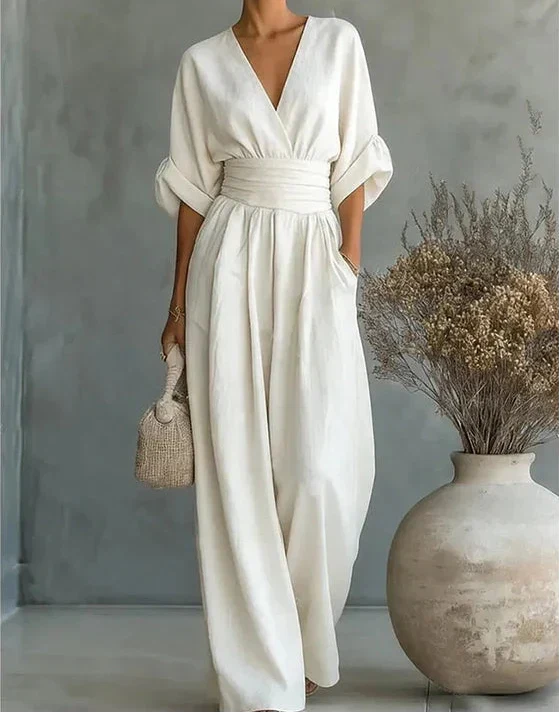 MONICA | ELEGANTE V-HALS BREDE PANT JUMPSUIT