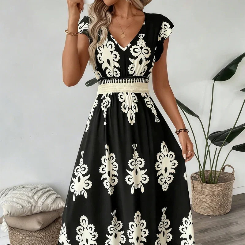 KAREN | BAROK MAXI JURK MET V-HALS