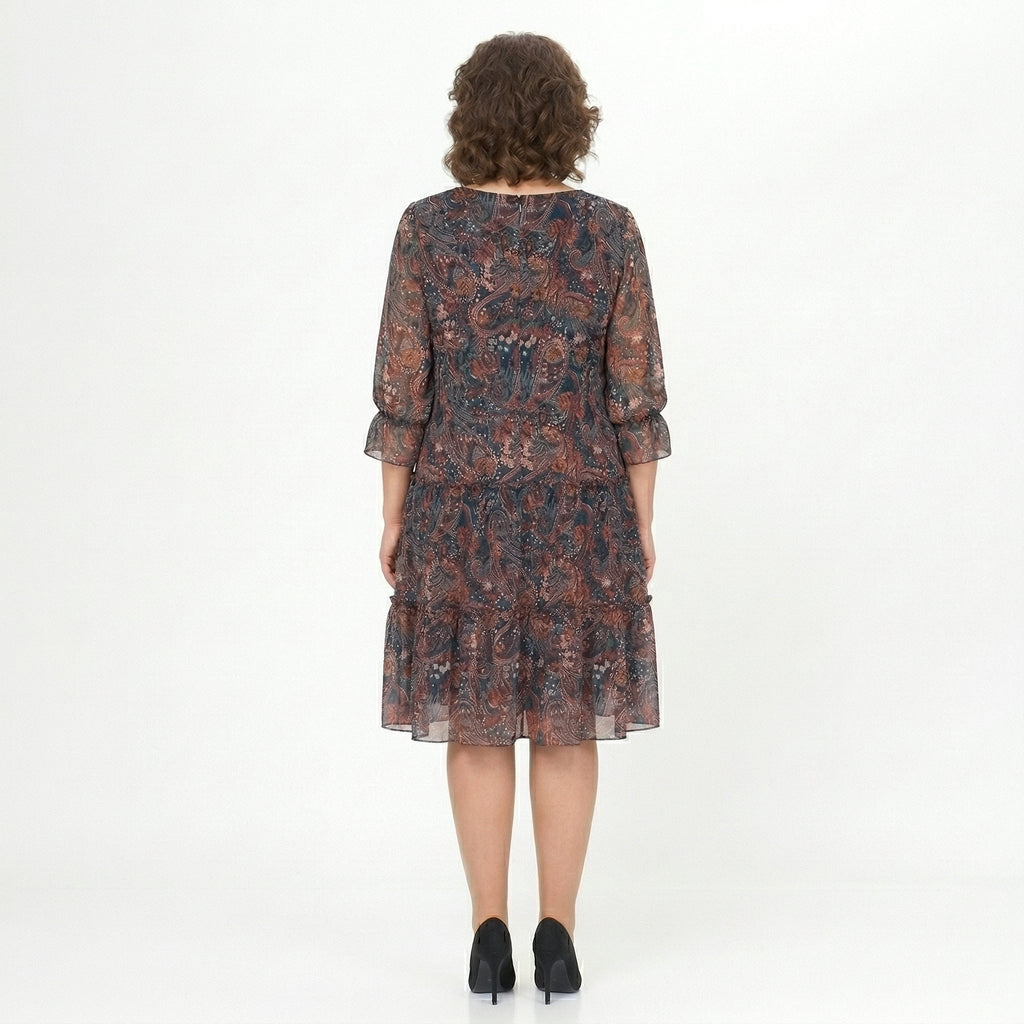 NOREEN | PAISLEY PRINT CHIFFON MIDI JURK MET BUIKBEDDEKKING