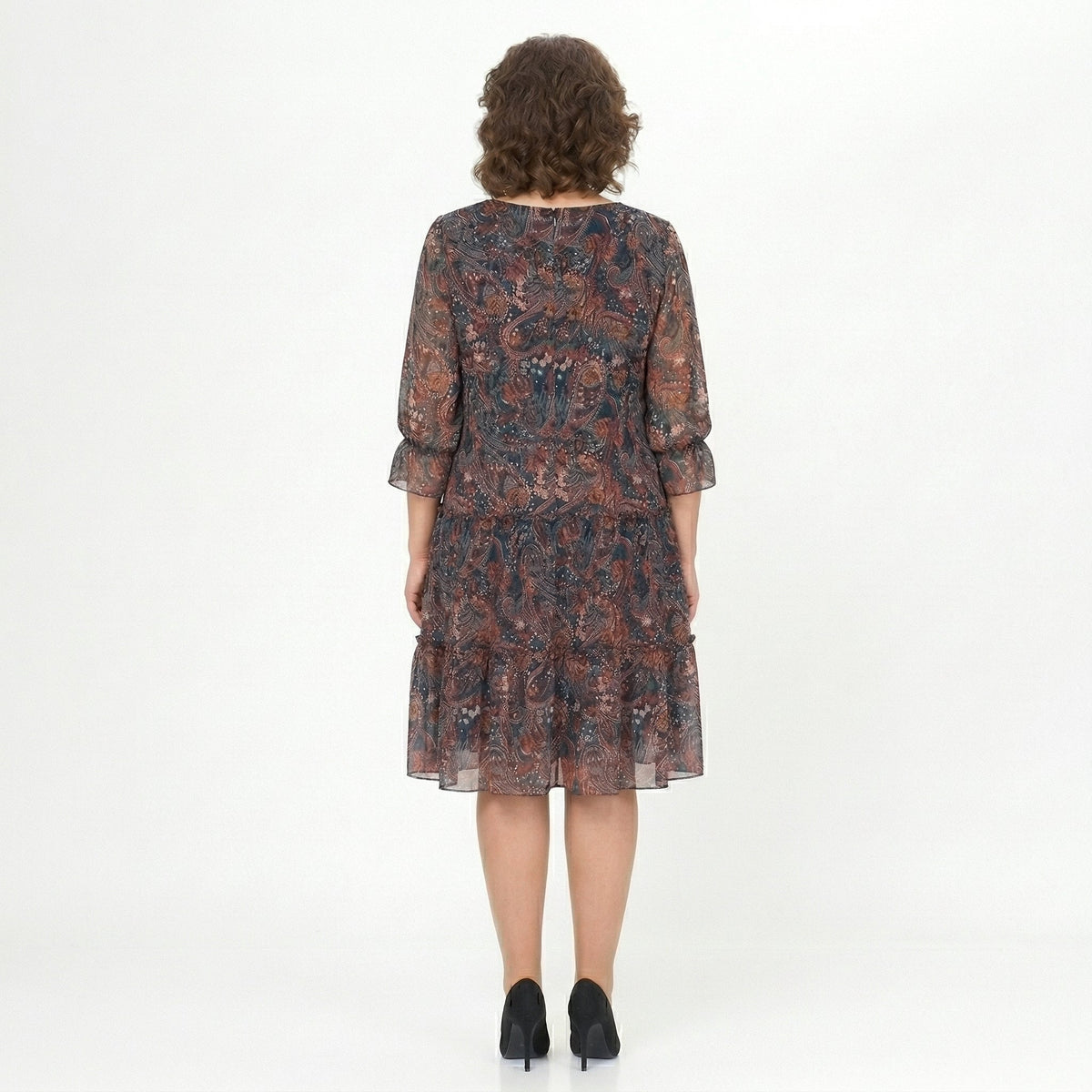 NOREEN | PAISLEY PRINT CHIFFON MIDI JURK MET BUIKBEDDEKKING