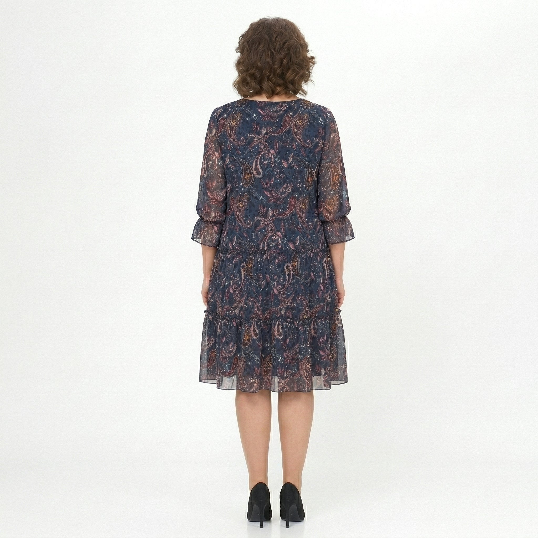 NOREEN | PAISLEY PRINT CHIFFON MIDI JURK MET BUIKBEDDEKKING