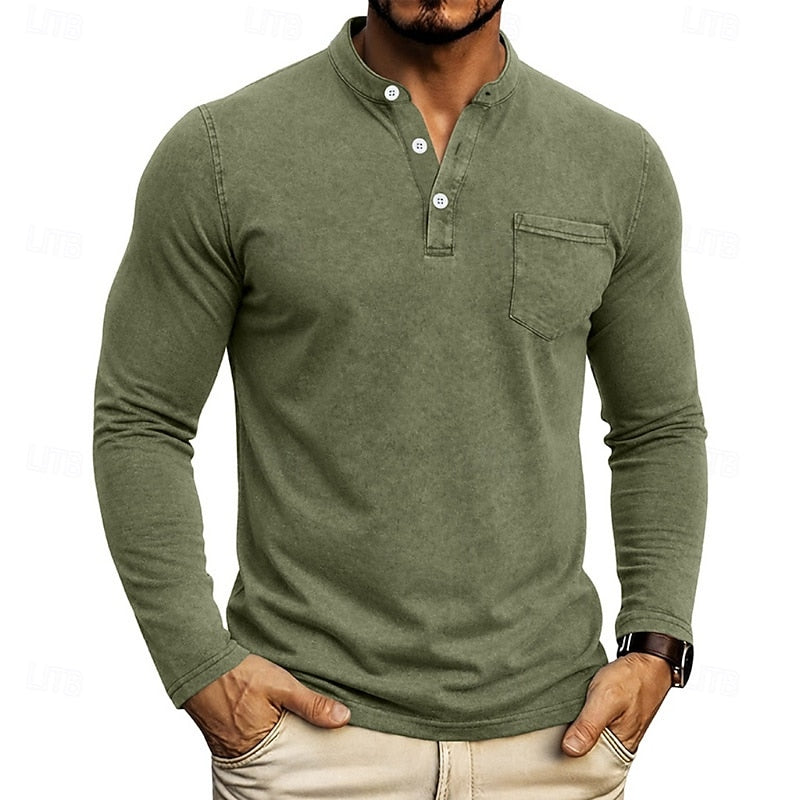 Landon | Klassieke Lange Mouwen Henley Shirt